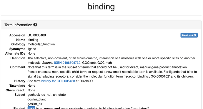 "GO:0005488 binding" view in AmiGO